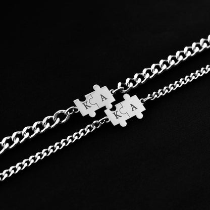 Custom Puzzle Couple Bracelets Initials, Personalized Matching set Bracelet, Engraving Letter, Gift for Couples, Gift His and Hers Jewelry - LoveBrasleT - Couple Gift Store