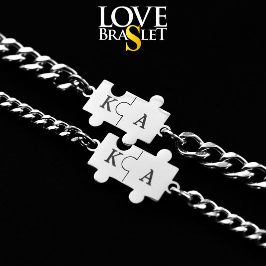 Custom Puzzle Couple Bracelets Initials, Personalized Matching set Bracelet, Engraving Letter, Gift for Couples, Gift His and Hers Jewelry - LoveBrasleT - Couple Gift Store