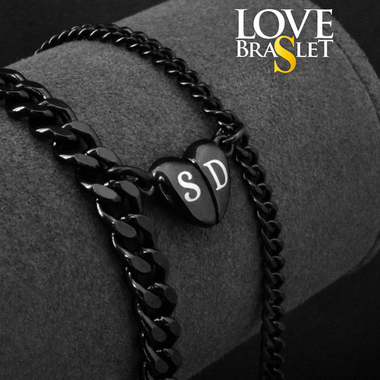 Engraved Heart Magnet Bracelets – Black Couple Set with Initials - LoveBrasleT – Matching Couples Gift Store