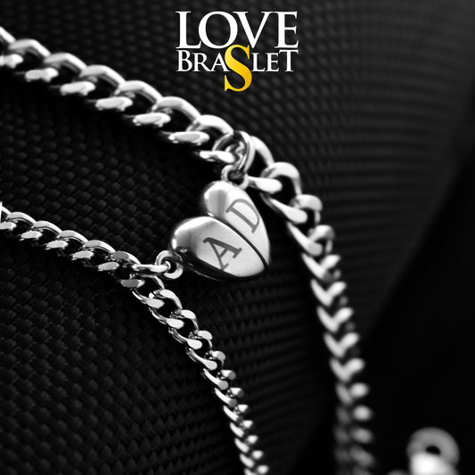 Engraved Initials Heart Magnets, Personalized Couple Bracelets, Custom Magnetic Jewelry, His and Hers Matching Bracelets, Gift Relationship - LoveBrasleT - Couple Gift Store