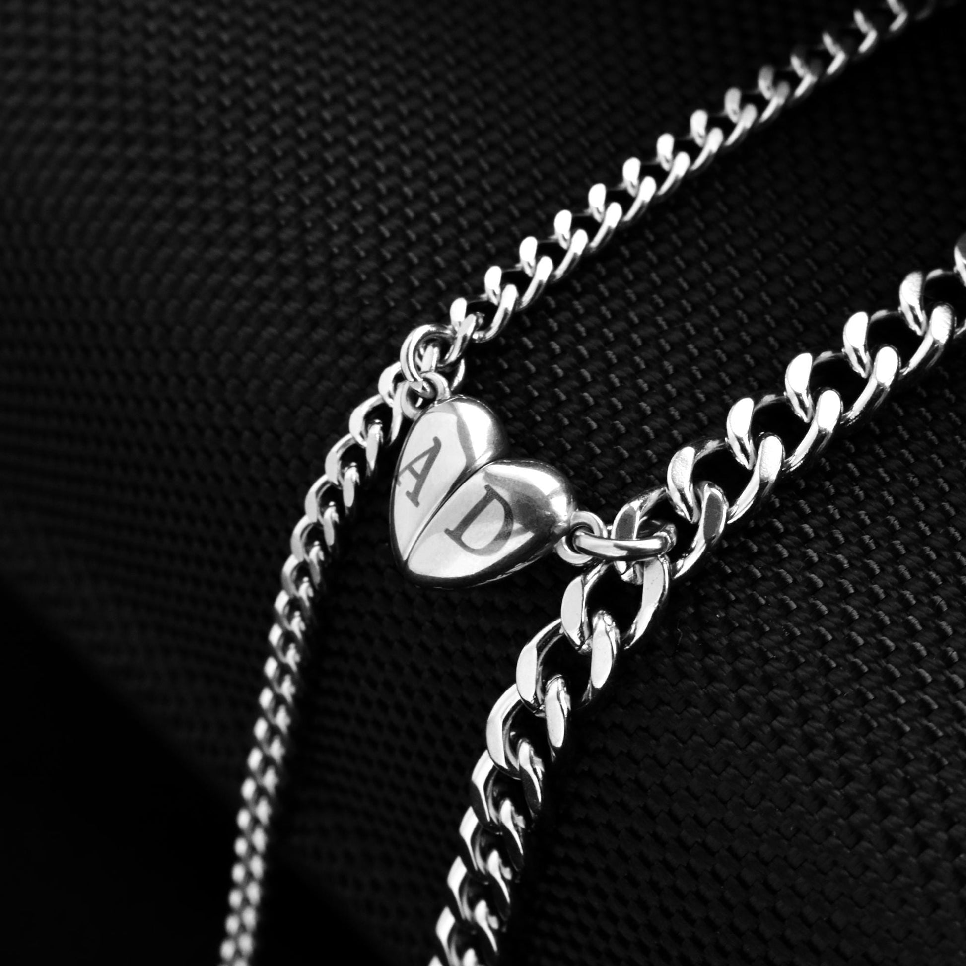 Engraved Initials Heart Magnets, Personalized Couple Bracelets, Custom Magnetic Jewelry, His and Hers Matching Bracelets, Gift Relationship - LoveBrasleT - Couple Gift Store