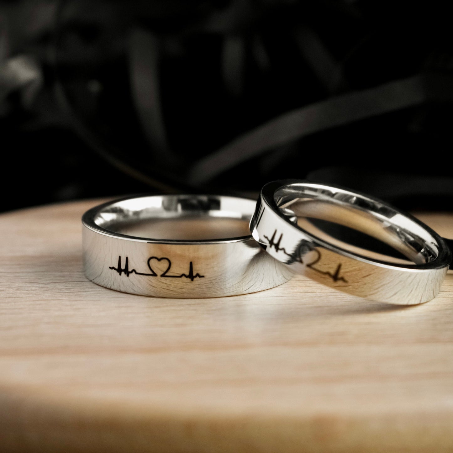 Couple Rings Heart Cardiogram, Personalized His and Hers gift, Matching custom ring set, Promise Rings are fade resistant and waterproof!