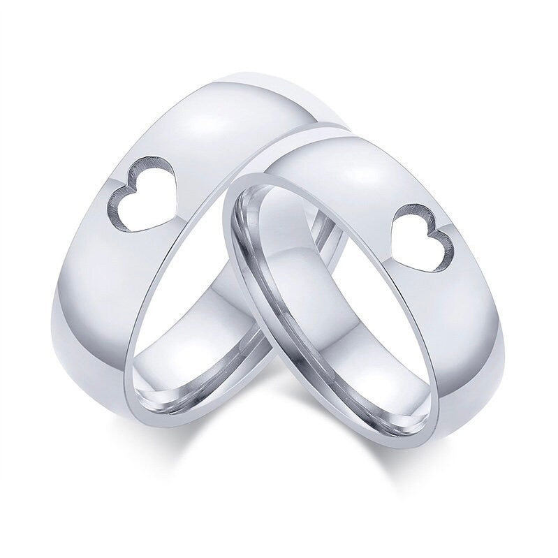 Couple Rings with Cut-out Hearts, Gift for Couples Friend, Matching custom ring set, Promise Rings are fade resistant and waterproof!