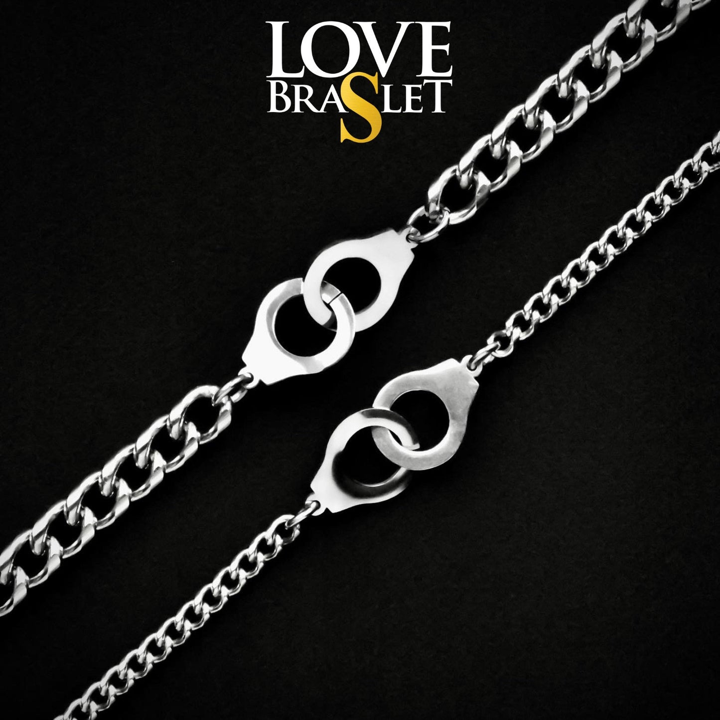 Set of 2 Couples Bracelets with double Hearts or double Handcuffs for lovers (stainless steel), His and Hers Bracelets, Couples Gift Love