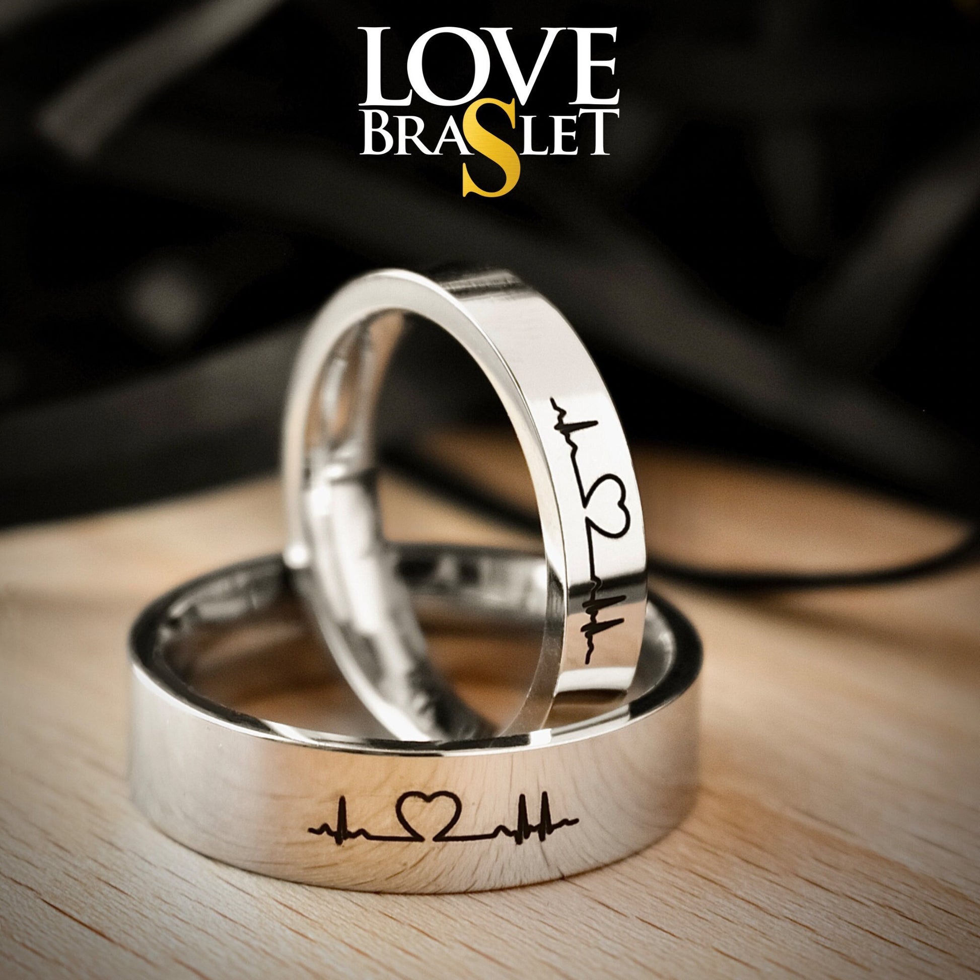 Couple Rings Heart Cardiogram, Personalized His and Hers gift, Matching custom ring set, Promise Rings are fade resistant and waterproof!