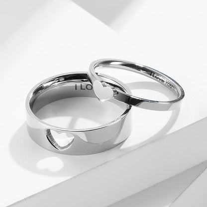 Couple Rings with Cut-out Hearts and Internal engraving I LOVE YOU(stainless steel) Gift for Couples, boyfriend, girlfriend, couple ring set