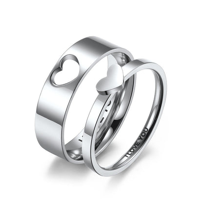 Couple Rings with Cut-out Hearts and Internal engraving I LOVE YOU(stainless steel) Gift for Couples, boyfriend, girlfriend, couple ring set