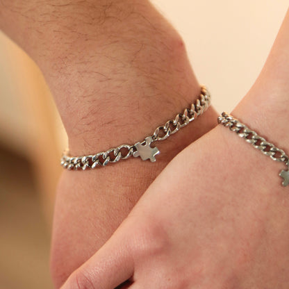 Set of 2 Couple Bracelets with Puzzle charms(Stainless Steel), Gift for Lovers, Couples, Friend, Husband Wife, His and Hers Bracelets