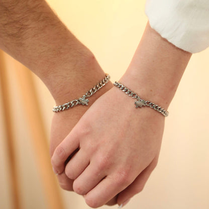 Set of 2 Couple Bracelets with Puzzle charms(Stainless Steel), Gift for Lovers, Couples, Friend, Husband Wife, His and Hers Bracelets