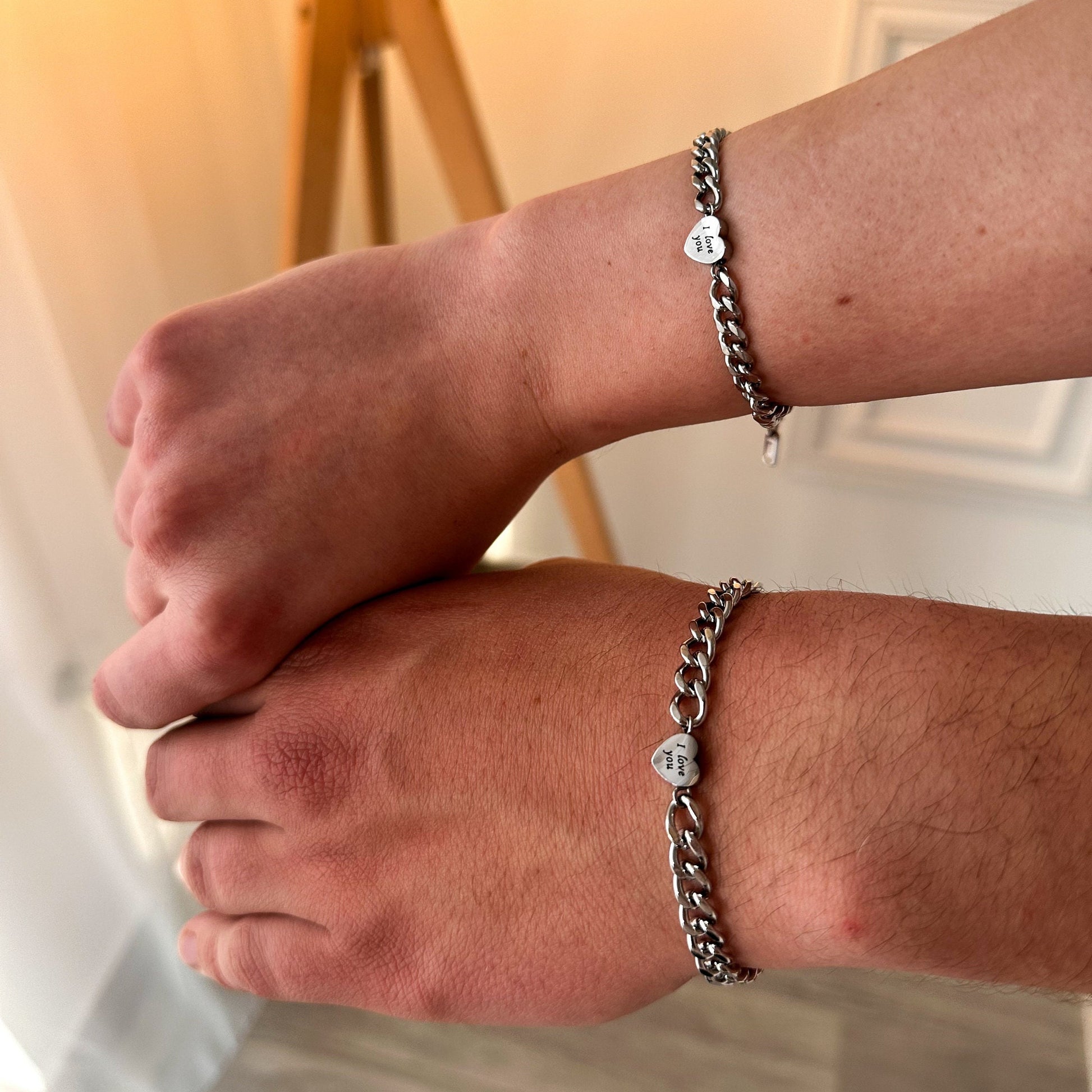 Couple Bracelets with engraved Hearts "I love you", Matching Jewelry, Gift for Lovers, Friendship, Husband Wife, His and Hers Bracelets