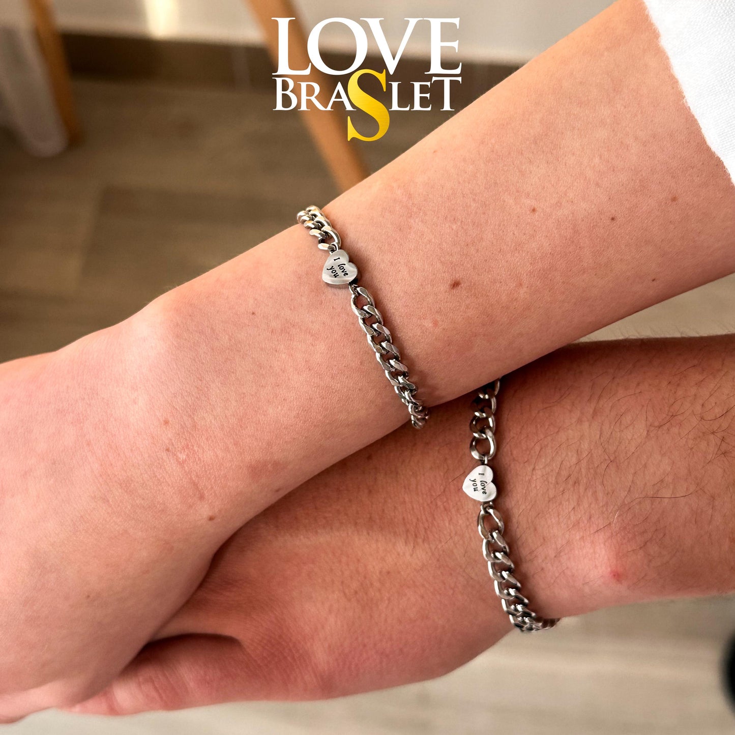 Couple Bracelets with Hearts "I love you" | Handmade Matching Engraved Bracelet, His & Hers Jewelry, Anniversary Gift for Him and for Her