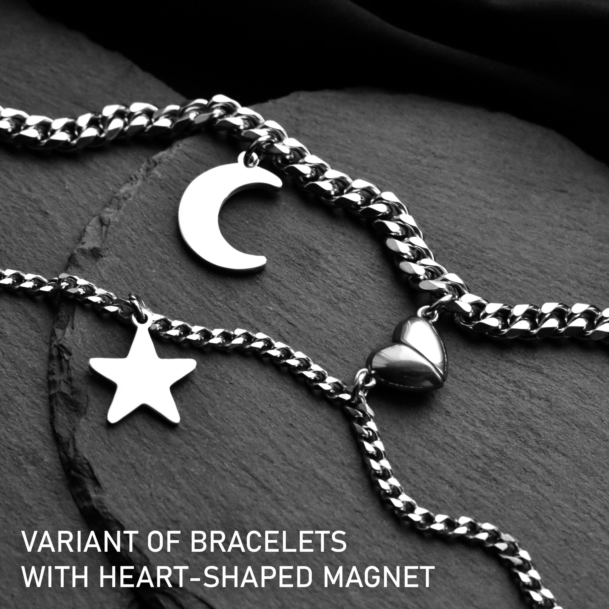 Couples Bracelets with Moon and Star charms, Magnetic Heart Matching Jewelry, His and Hers Bracelets, Couples Gift, Friendship, Relationship