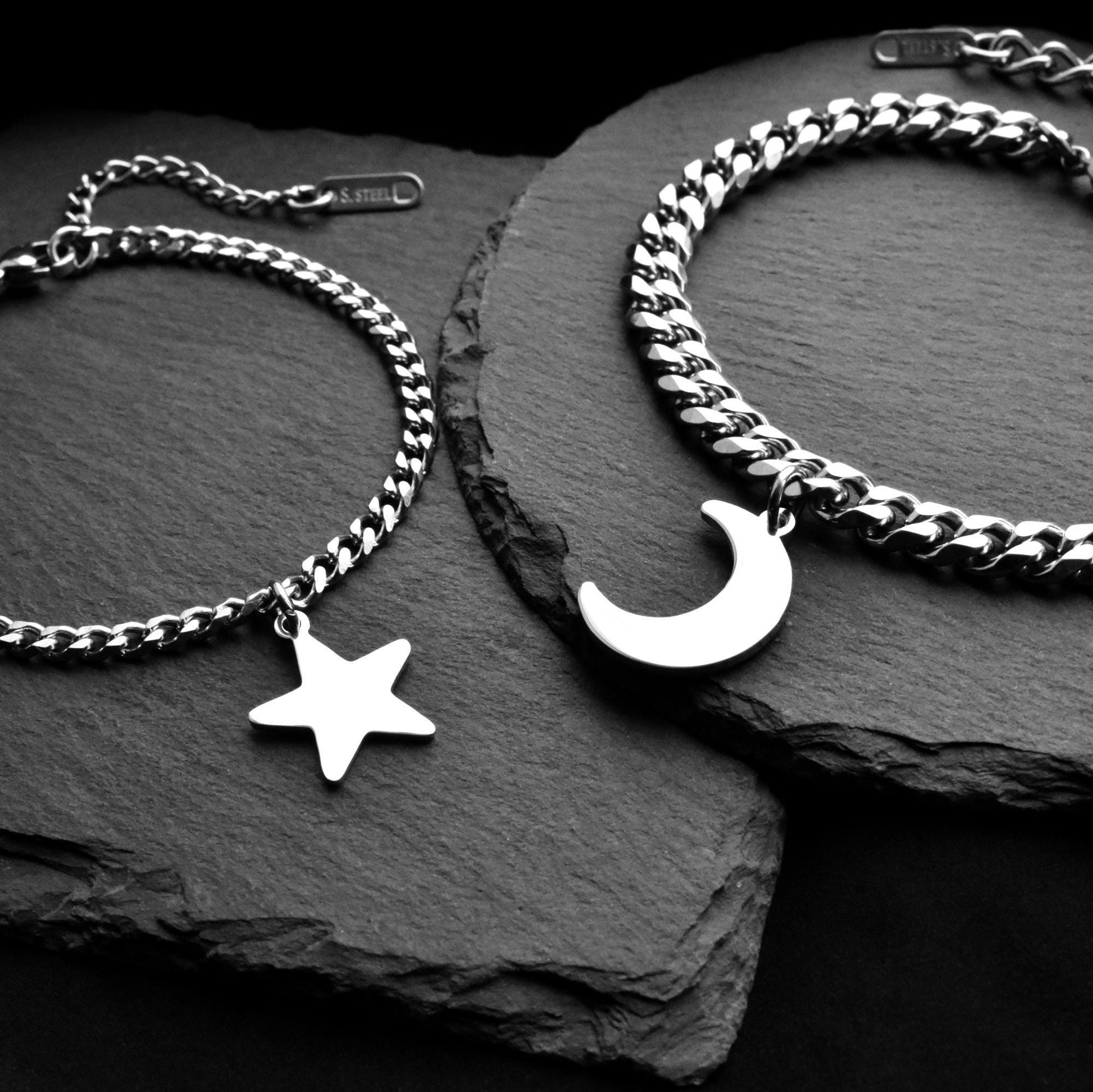 Couples Bracelets with Moon and Star charms, Magnetic Heart Matching Jewelry, His and Hers Bracelets, Couples Gift, Friendship, Relationship