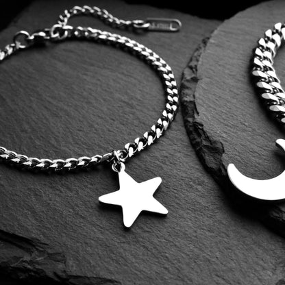 Couples Bracelets with Moon and Star charms, Magnetic Heart Matching Jewelry, His and Hers Bracelets, Couples Gift, Friendship, Relationship