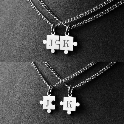 Personalized Engraved Initials Couple Necklace Puzzle, Matching Necklace for Him Her, Custom Necklace, Couple Gifts, His and Hers Jewelry