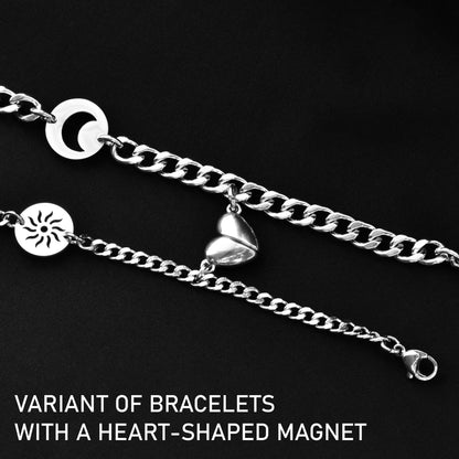 Couple Bracelets Moon, Sun, Star and Magnetic Heart | Matching Bracelets Set, Gift for Couples, Friendship, His and Hers Handmade Jewellry