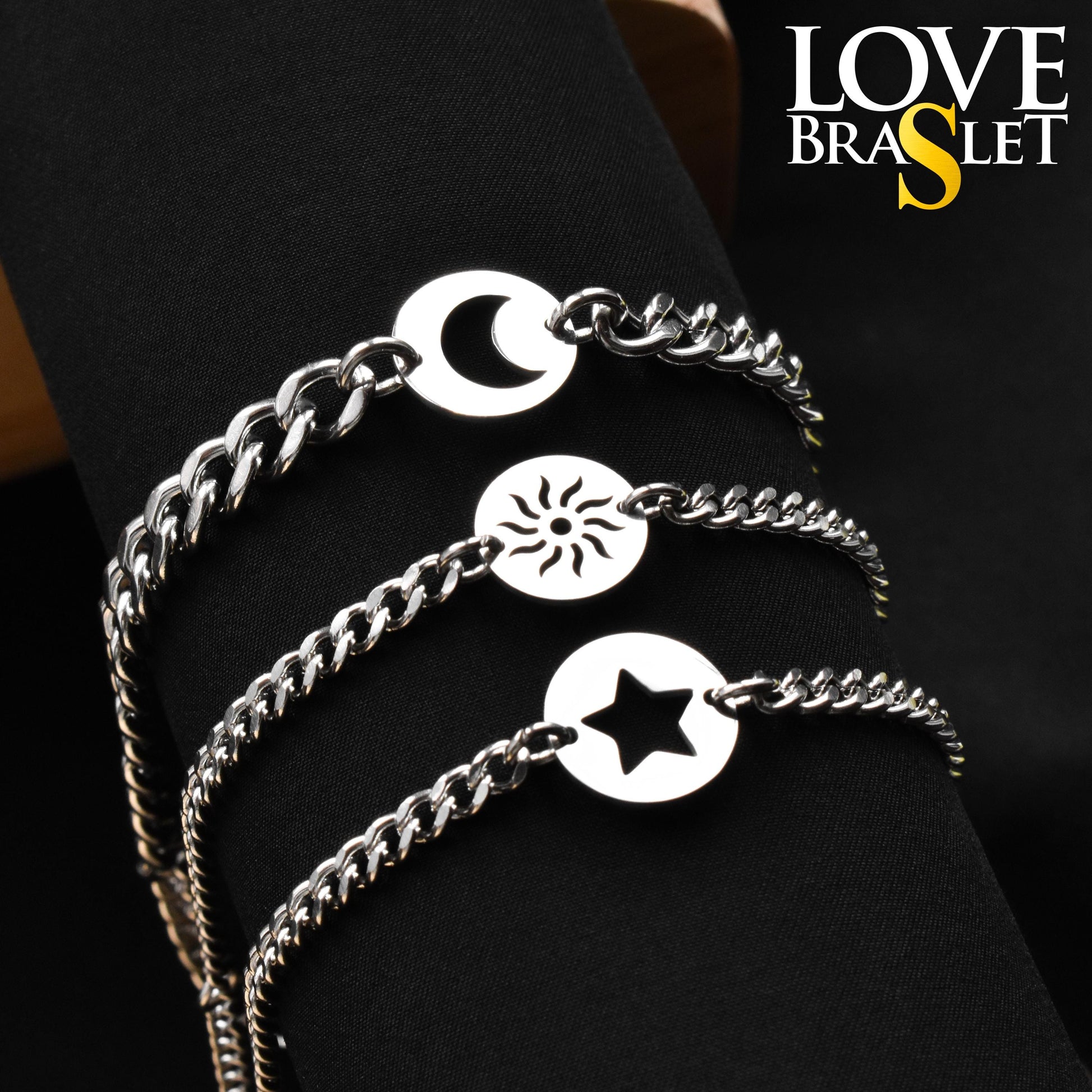 Couple Bracelets Moon, Sun, Star and Magnetic Heart | Matching Bracelets Set, Gift for Couples, Friendship, His and Hers Handmade Jewellry