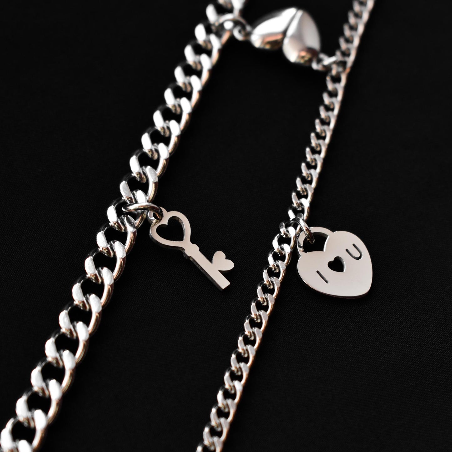 Charms Key & Lock Couples Bracelet and Magnetic Heart, Set Matching Bracelets, Gift Jewelry, Friendship, Husband Wife, His and Hers Bracelet