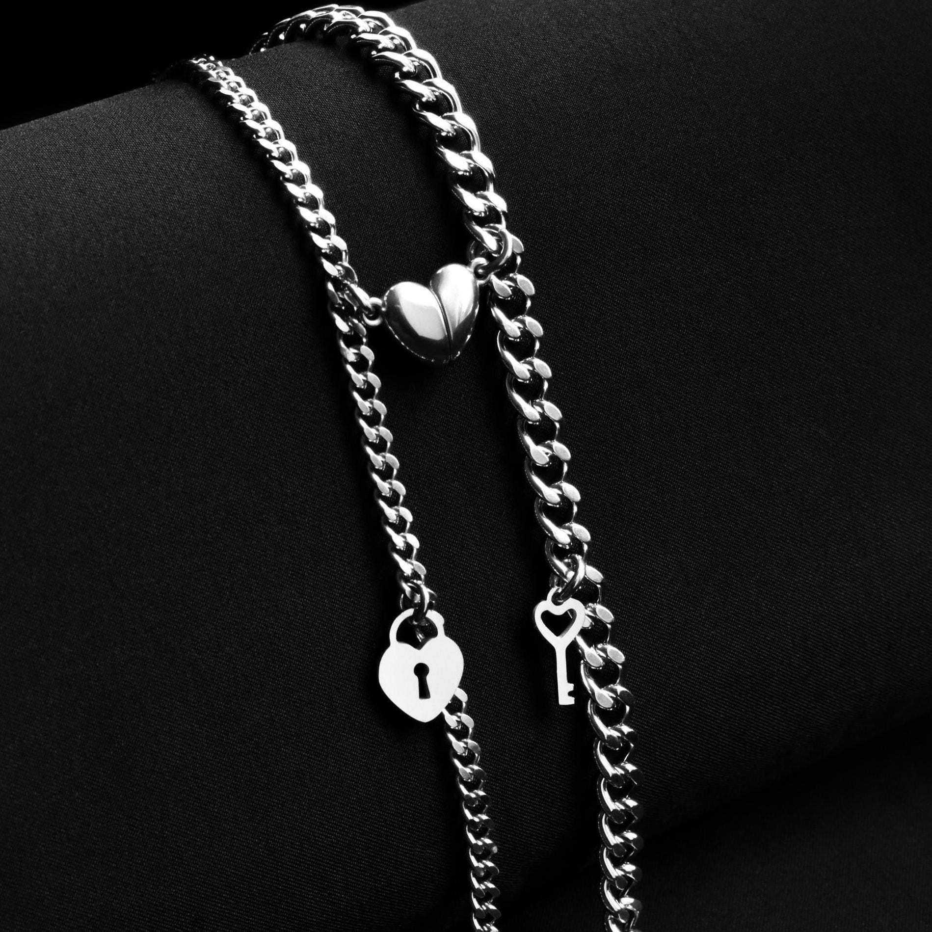 Couple Bracelets Key & Lock and Magnetic Heart | Matching Bracelets Set, Gift for Couples, Friendship, His and Hers Jewellry, long distance