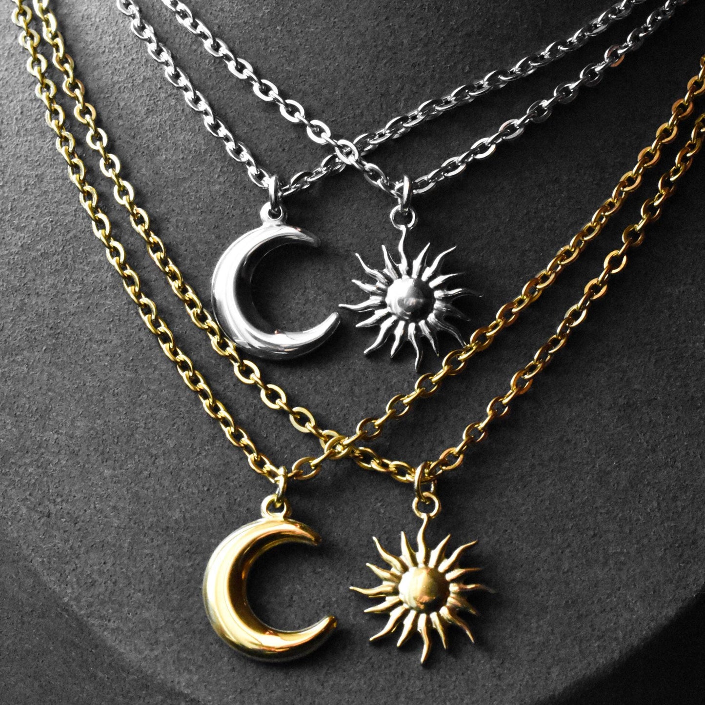 Sun and Moon Couple Necklace, Set of 2 His & Hers Necklaces, Silver and Gold Matching Necklace, Gifts for Her Him, Friendіship, Anniversary