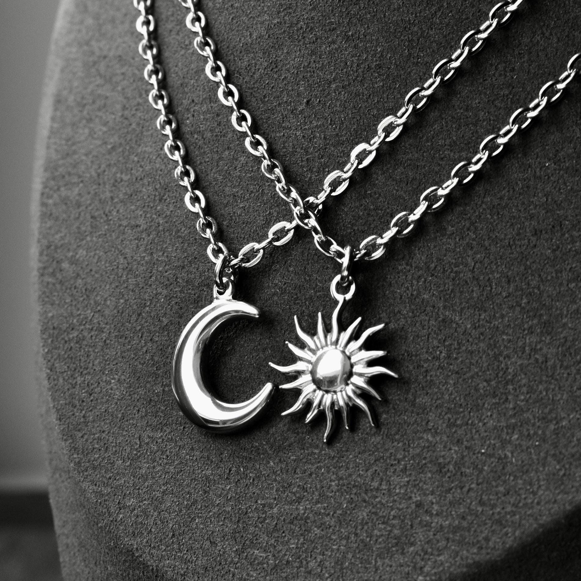 Sun and Moon Couple Necklace, Set of 2 His & Hers Necklaces, Silver and Gold Matching Necklace, Gifts for Her Him, Friendіship, Anniversary