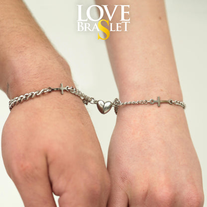 Couple Bracelets with Crosses and Magnetic Heart (Stainless Steel), Gift for Lovers, Couples, Husband Wife, His and Hers Matching Bracelets