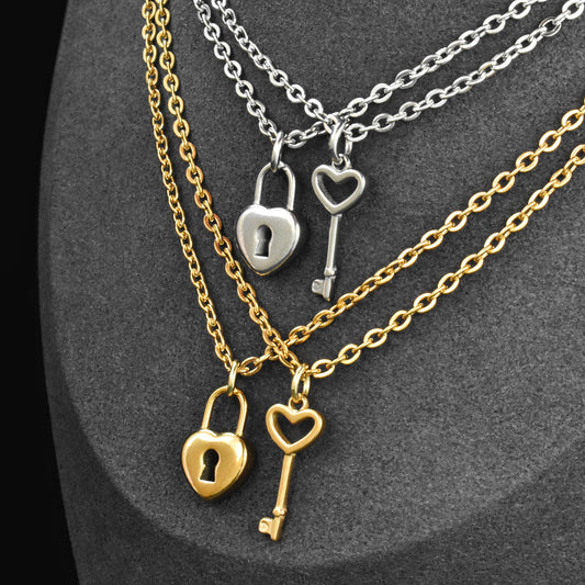 Key & Lock Couple Necklaces – Silver & Gold Matching Set - LoveBrasleT – Matching Couples Gift Store