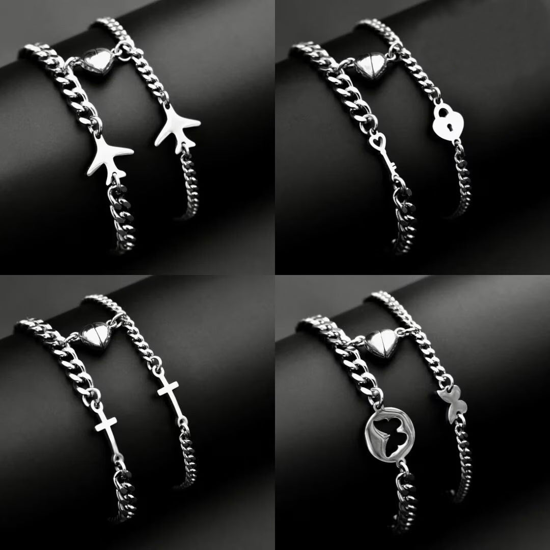 Magnetic Heart Couple Bracelets with Airplanes | Key and Lock | Crosses | Butterflies, Gift Matching Jewelry, Friendship Bracelets, His Hers - LoveBrasleT – Matching Couples Gift Store