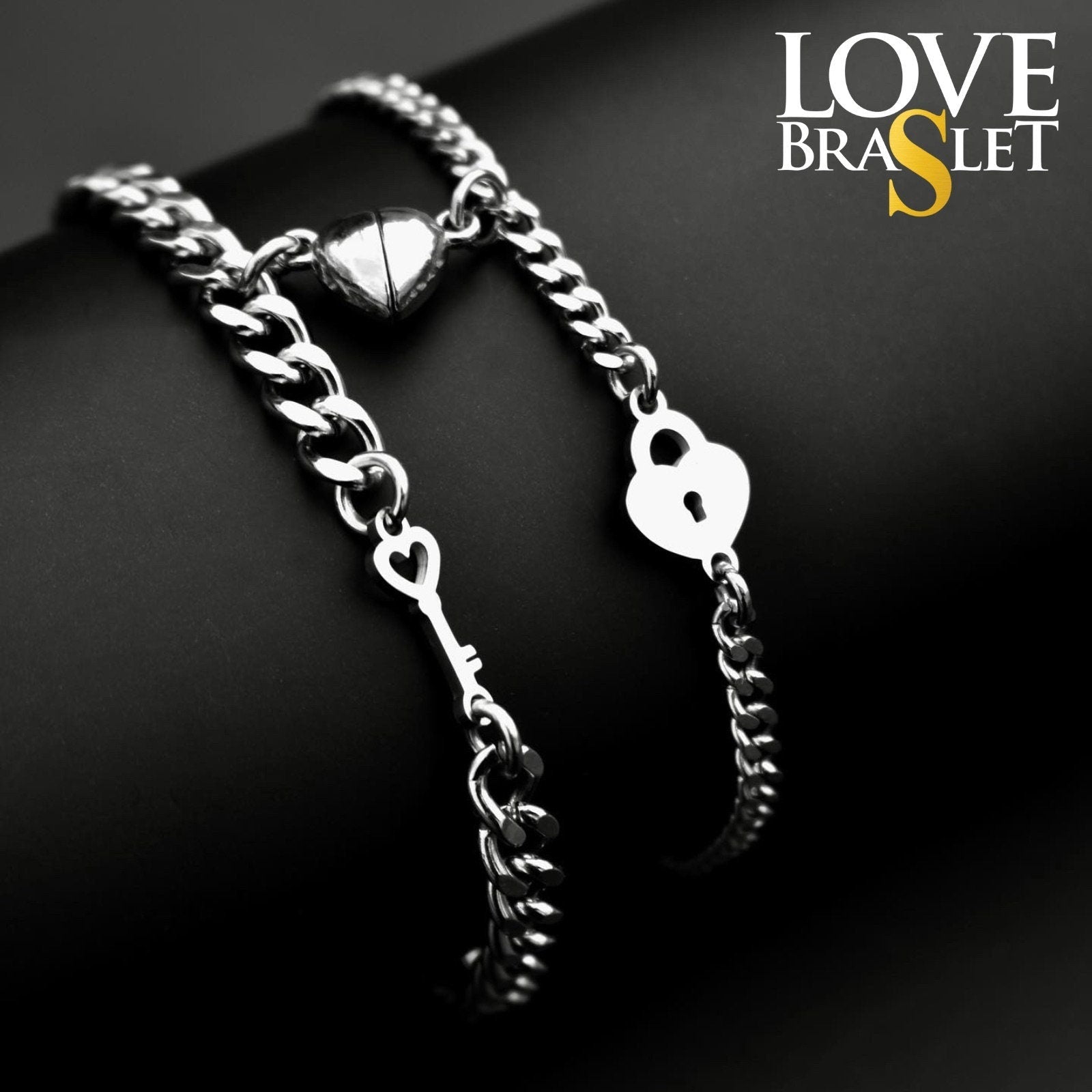 Magnetic Heart Couple Bracelets with Airplanes | Key and Lock | Crosses | Butterflies, Gift Matching Jewelry, Friendship Bracelets, His Hers - LoveBrasleT - Couple Gift Store