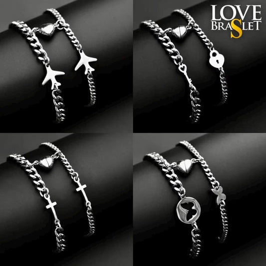 Magnetic Heart Couple Bracelets with Airplanes | Key and Lock | Crosses | Butterflies, Gift Matching Jewelry, Friendship Bracelets, His Hers - LoveBrasleT - Couple Gift Store