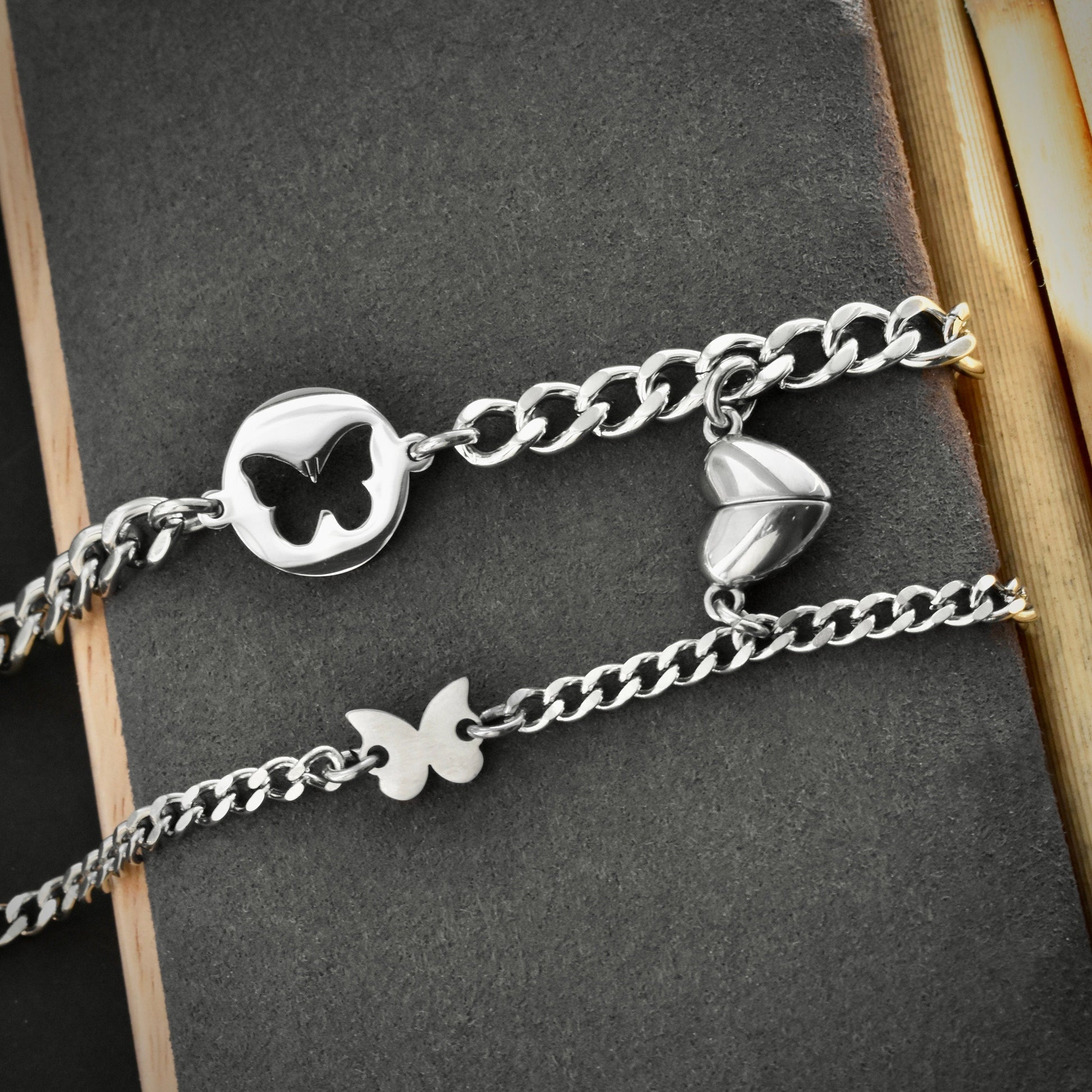 Magnetic Heart Couple Bracelets with Butterflies, Matching Bracelets, Gift for Lovers, Couples, Friend, Husband Wife, His and Hers Bracelets - LoveBrasleT - Couple Gift Store