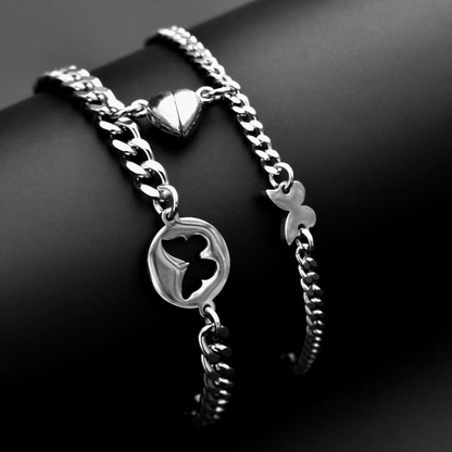 Magnetic Heart Couple Bracelets with Butterflies, Matching Bracelets, Gift for Lovers, Couples, Friend, Husband Wife, His and Hers Bracelets - LoveBrasleT – Matching Couples Gift Store