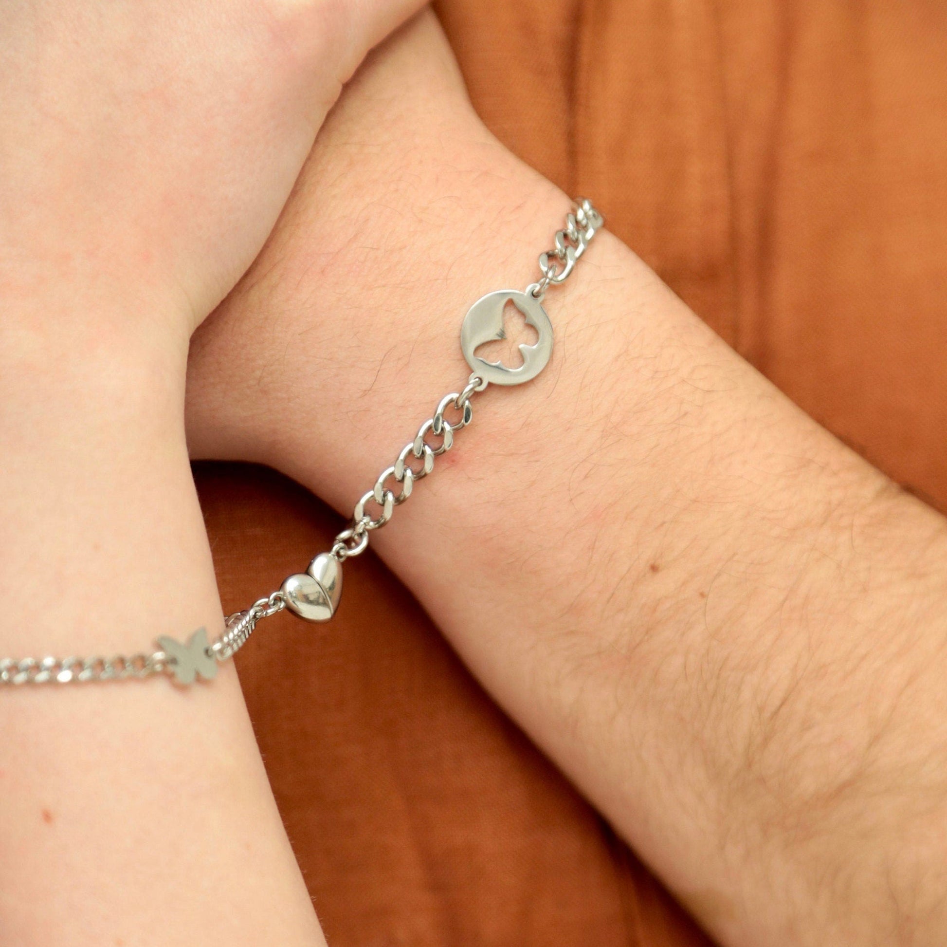 Magnetic Heart Couple Bracelets with Butterflies, Matching Bracelets, Gift for Lovers, Couples, Friend, Husband Wife, His and Hers Bracelets - LoveBrasleT - Couple Gift Store