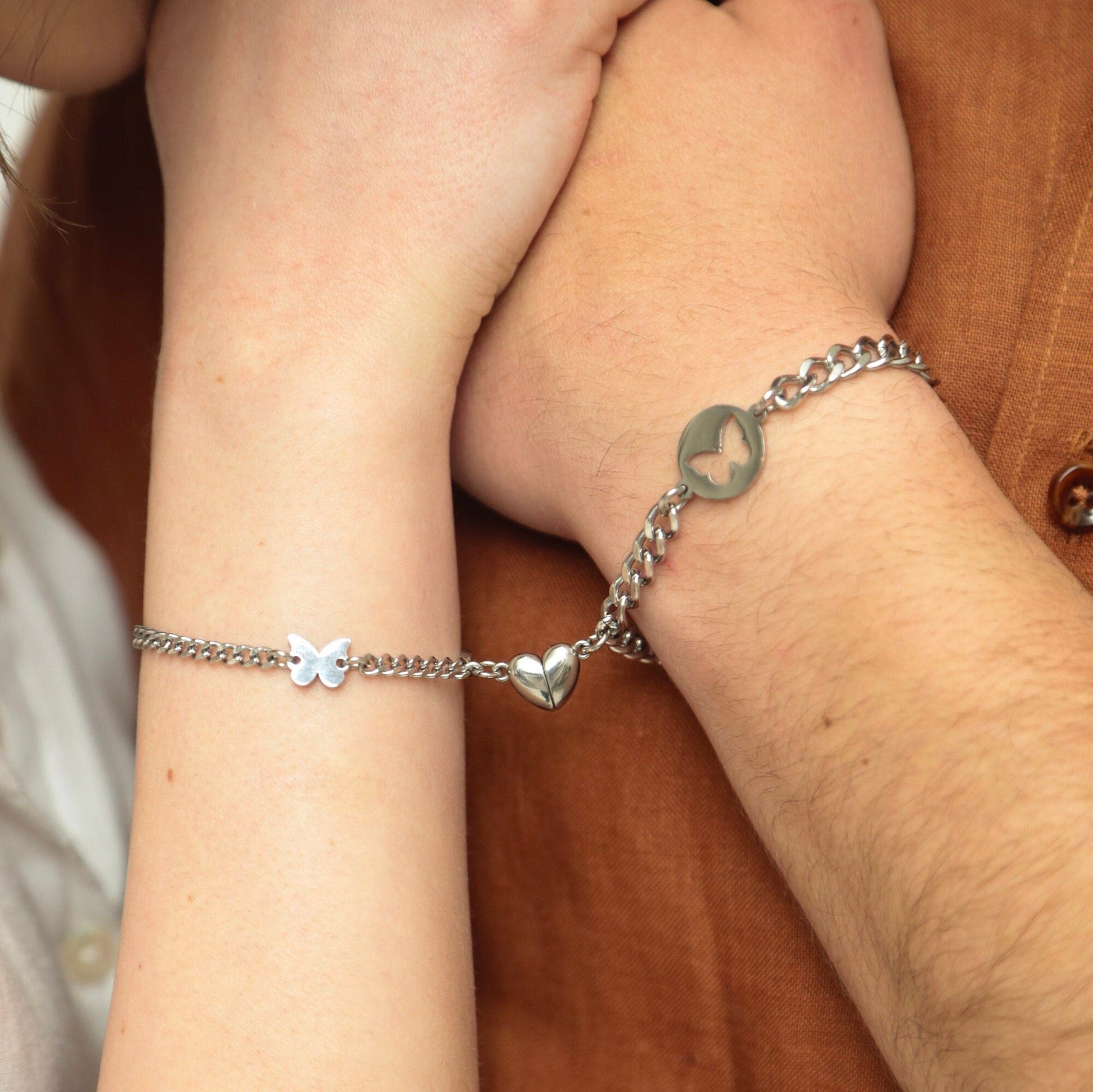 Magnetic Heart Couple Bracelets with Butterflies, Matching Bracelets, Gift for Lovers, Couples, Friend, Husband Wife, His and Hers Bracelets - LoveBrasleT - Couple Gift Store