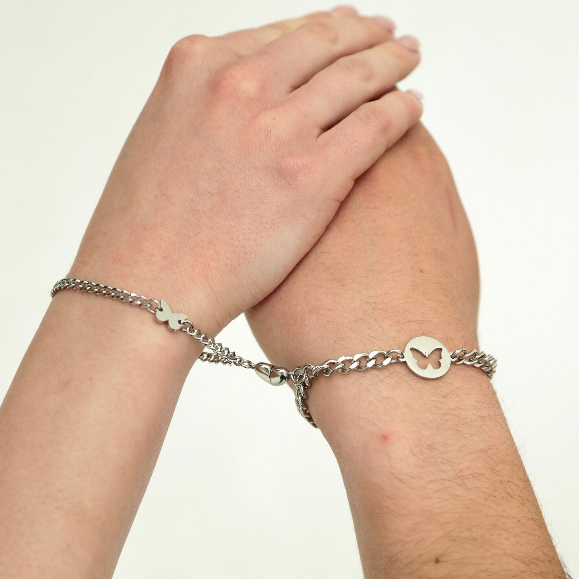 Magnetic Heart Couple Bracelets with Butterflies, Matching Bracelets, Gift for Lovers, Couples, Friend, Husband Wife, His and Hers Bracelets - LoveBrasleT - Couple Gift Store