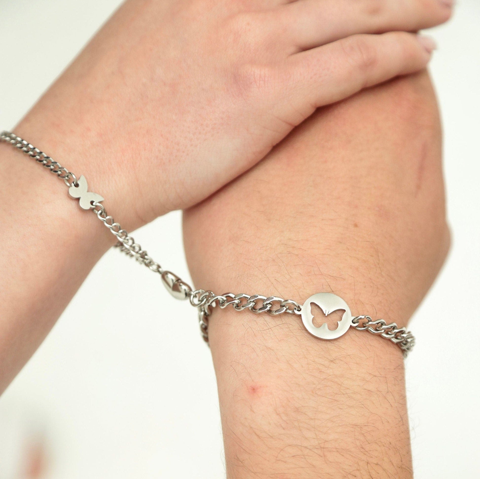 Magnetic Heart Couple Bracelets with Butterflies, Matching Bracelets, Gift for Lovers, Couples, Friend, Husband Wife, His and Hers Bracelets - LoveBrasleT - Couple Gift Store