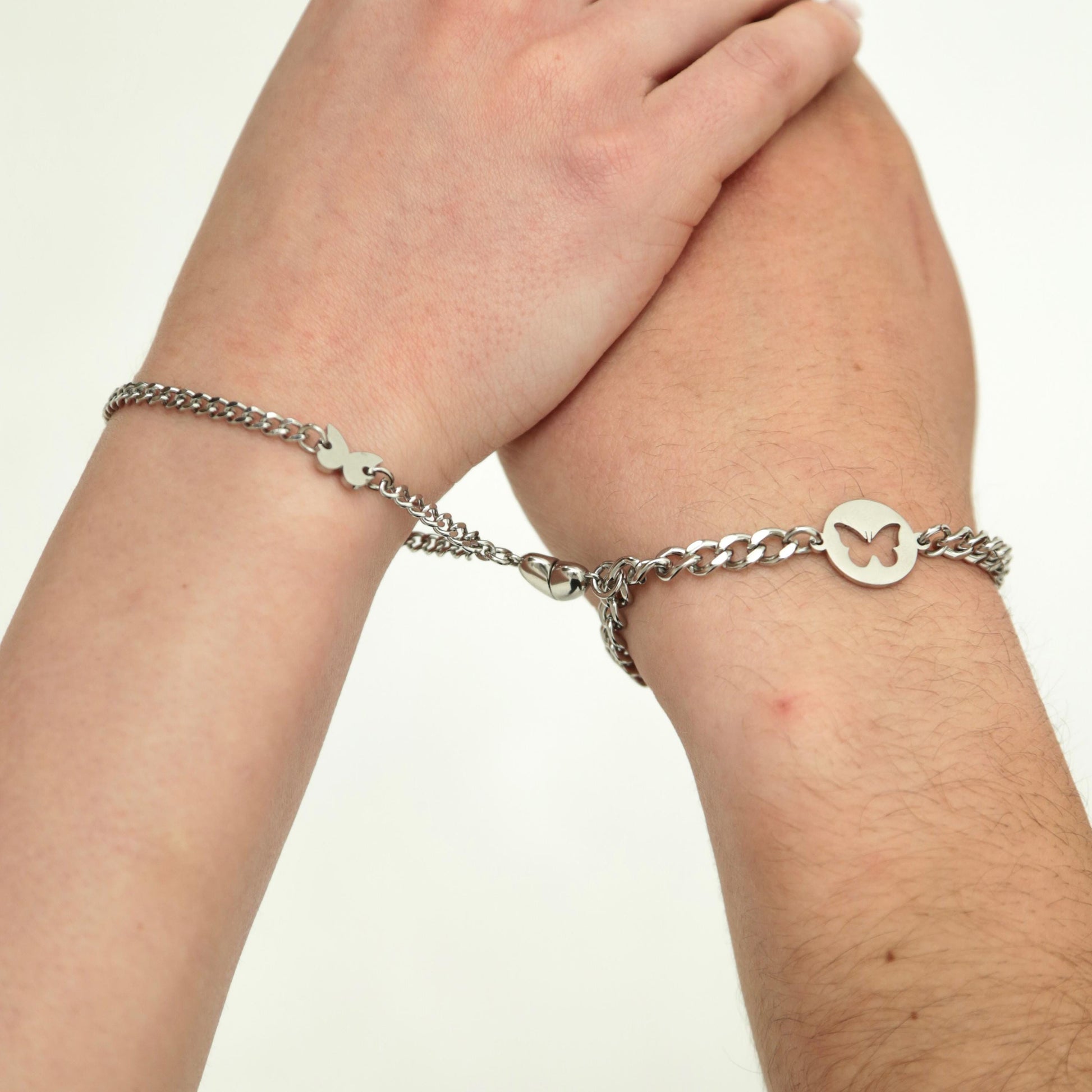 Magnetic Heart Matching Bracelets with Butterflies, Gift for Couples, Lovers, Friend, His and Hers Bracelets, Set Of 2 Handmade Jewelry - LoveBrasleT - Couple Gift Store