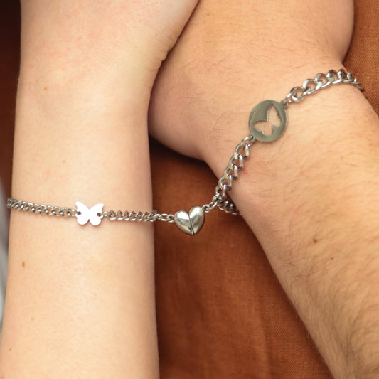 Magnetic Heart Matching Bracelets with Butterflies, Gift for Couples, Lovers, Friend, His and Hers Bracelets, Set Of 2 Handmade Jewelry - LoveBrasleT – Matching Couples Gift Store