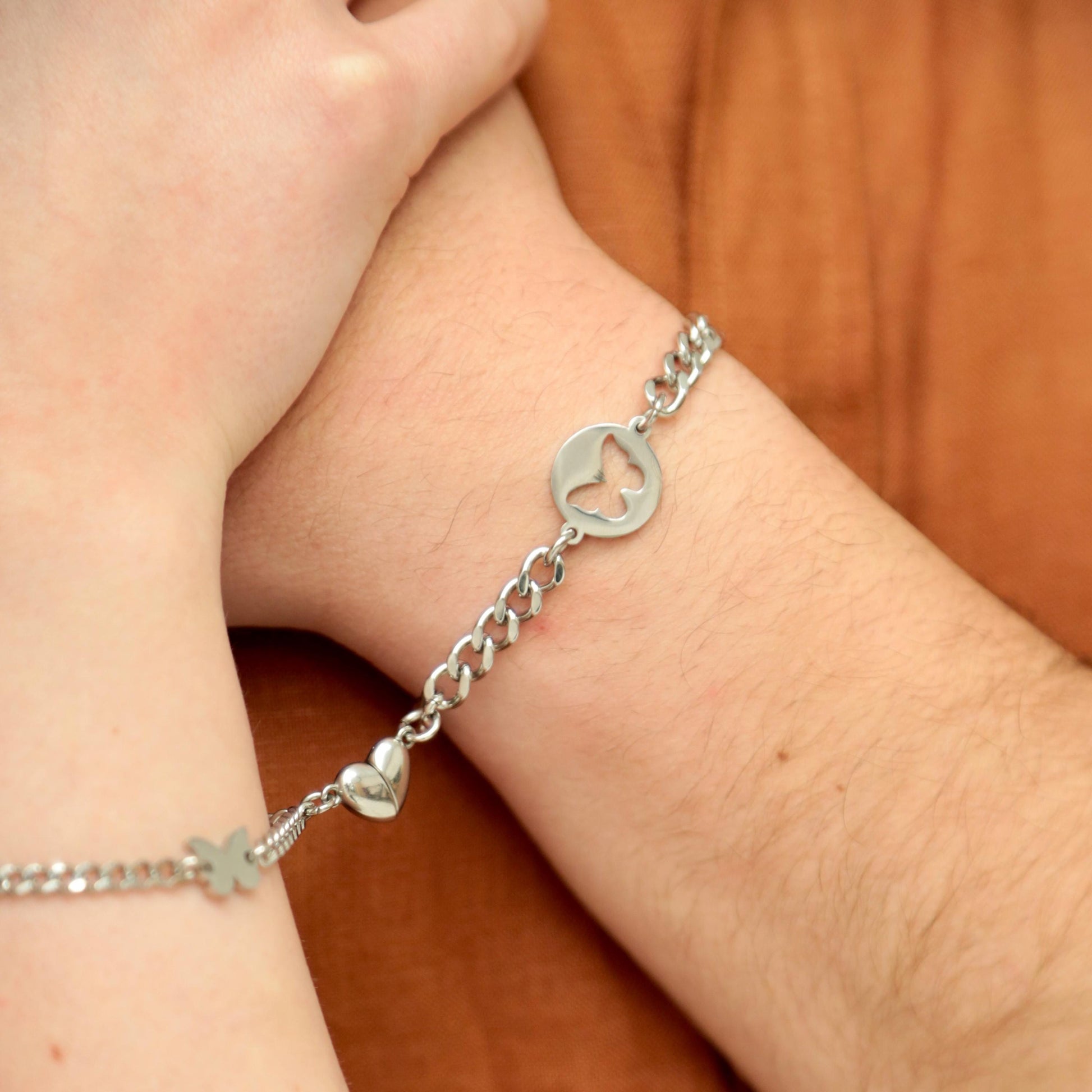 Magnetic Heart Matching Bracelets with Butterflies, Gift for Couples, Lovers, Friend, His and Hers Bracelets, Set Of 2 Handmade Jewelry - LoveBrasleT - Couple Gift Store