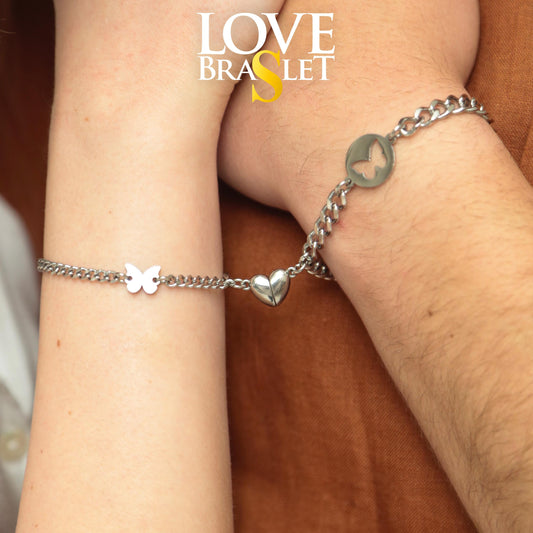 Magnetic Heart Matching Bracelets with Butterflies, Gift for Couples, Lovers, Friend, His and Hers Bracelets, Set Of 2 Handmade Jewelry - LoveBrasleT - Couple Gift Store
