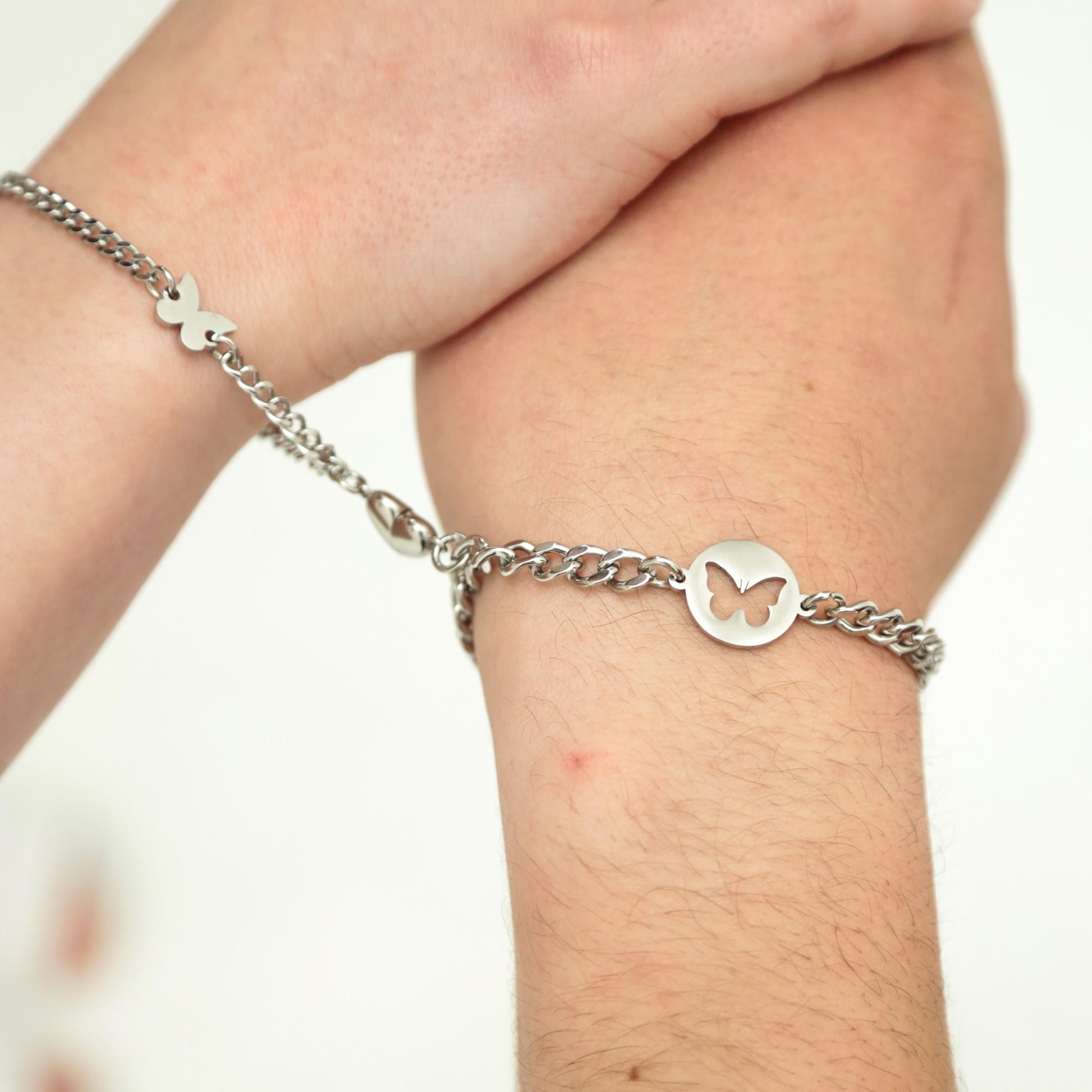 Magnetic Heart Matching Bracelets with Butterflies, Gift for Couples, Lovers, Friend, His and Hers Bracelets, Set Of 2 Handmade Jewelry - LoveBrasleT - Couple Gift Store