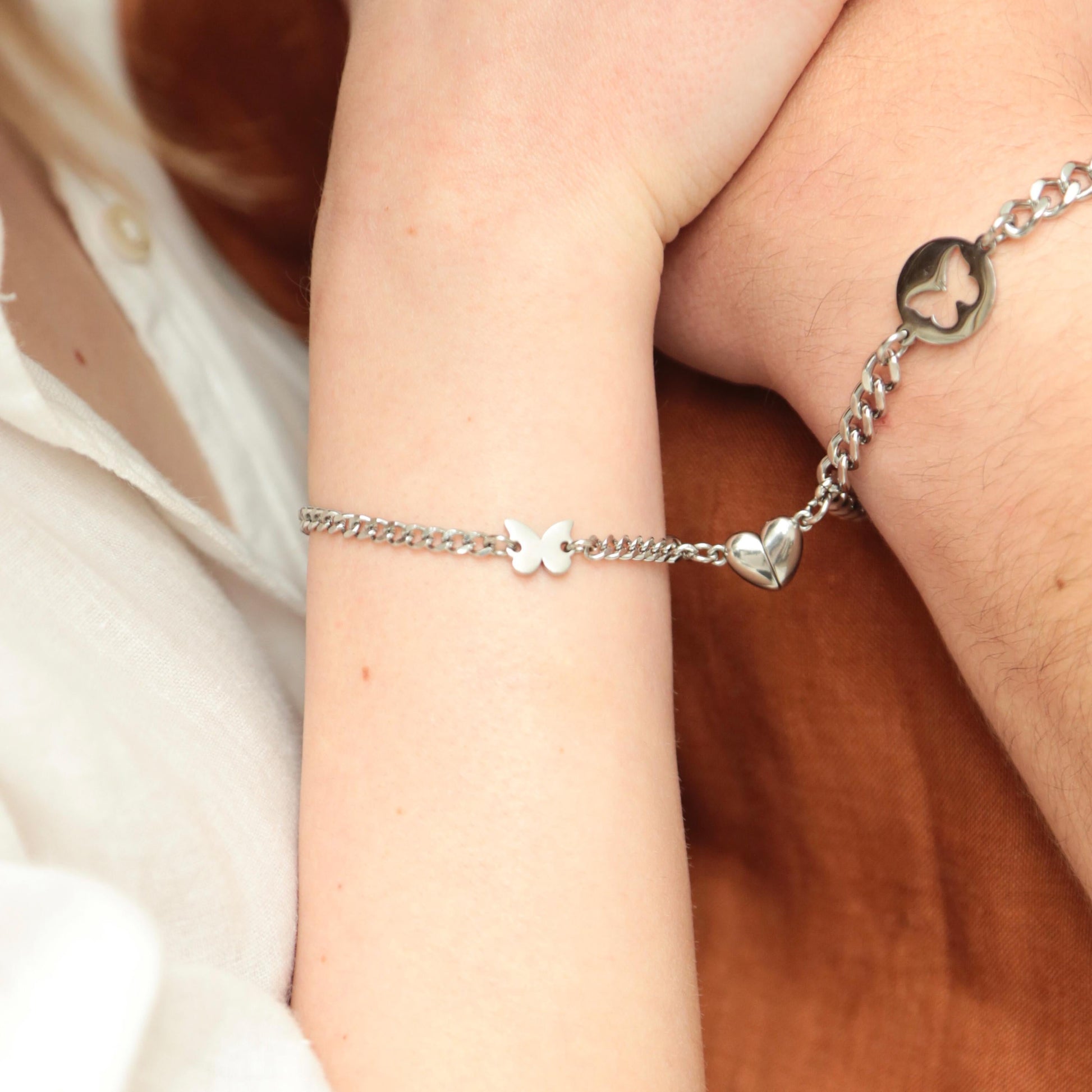 Magnetic Heart Matching Bracelets with Butterflies, Gift for Couples, Lovers, Friend, His and Hers Bracelets, Set Of 2 Handmade Jewelry - LoveBrasleT - Couple Gift Store