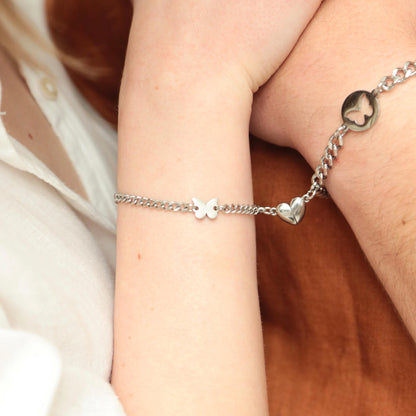 Magnetic Heart Matching Bracelets with Butterflies, Gift for Couples, Lovers, Friend, His and Hers Bracelets, Set Of 2 Handmade Jewelry - LoveBrasleT - Couple Gift Store