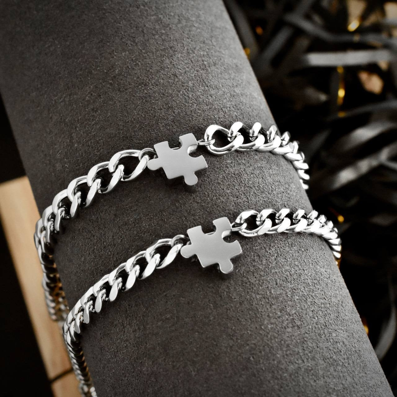 Matching Bracelets with Puzzle charms, Set of 2 Couple Custom Bracelets, Gift for Couples, Pair, Friend, Husband Wife, His & Hers Jewelry - LoveBrasleT - Couple Gift Store
