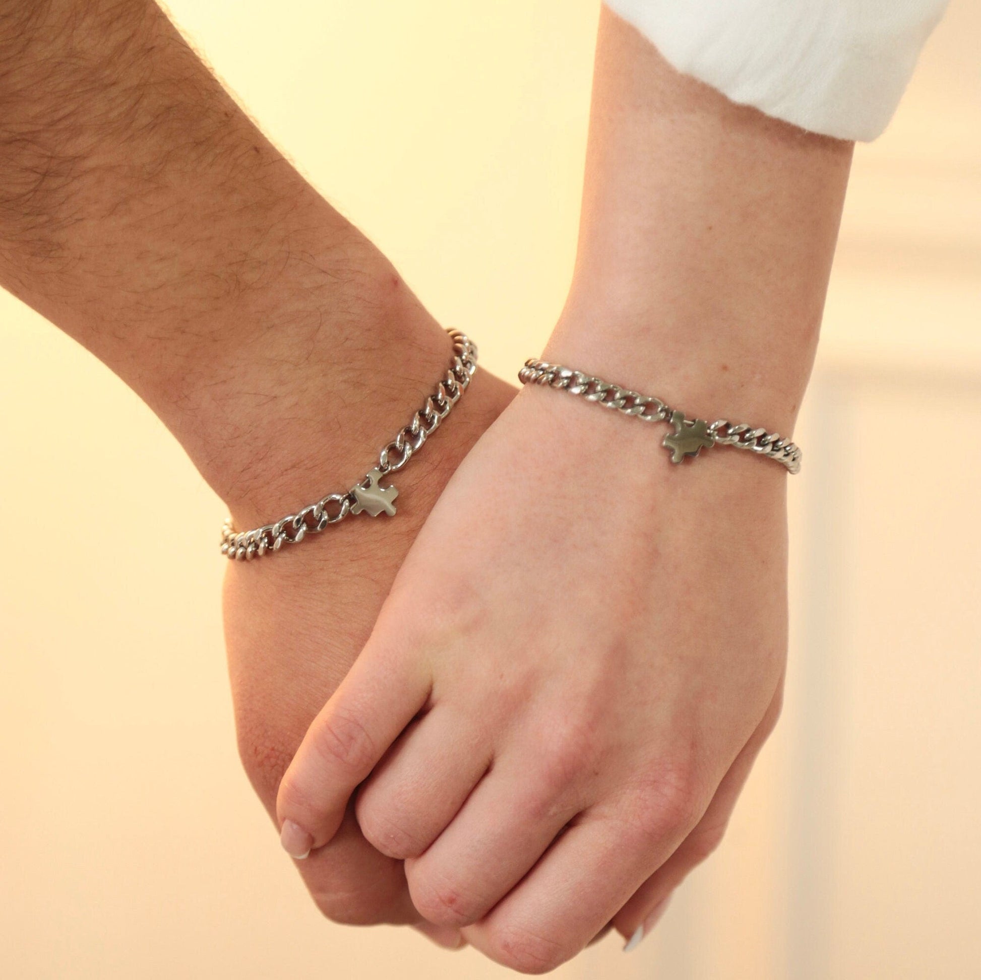 Matching Bracelets with Puzzle charms, Set of 2 Couple Custom Bracelets, Gift for Couples, Pair, Friend, Husband Wife, His & Hers Jewelry - LoveBrasleT - Couple Gift Store