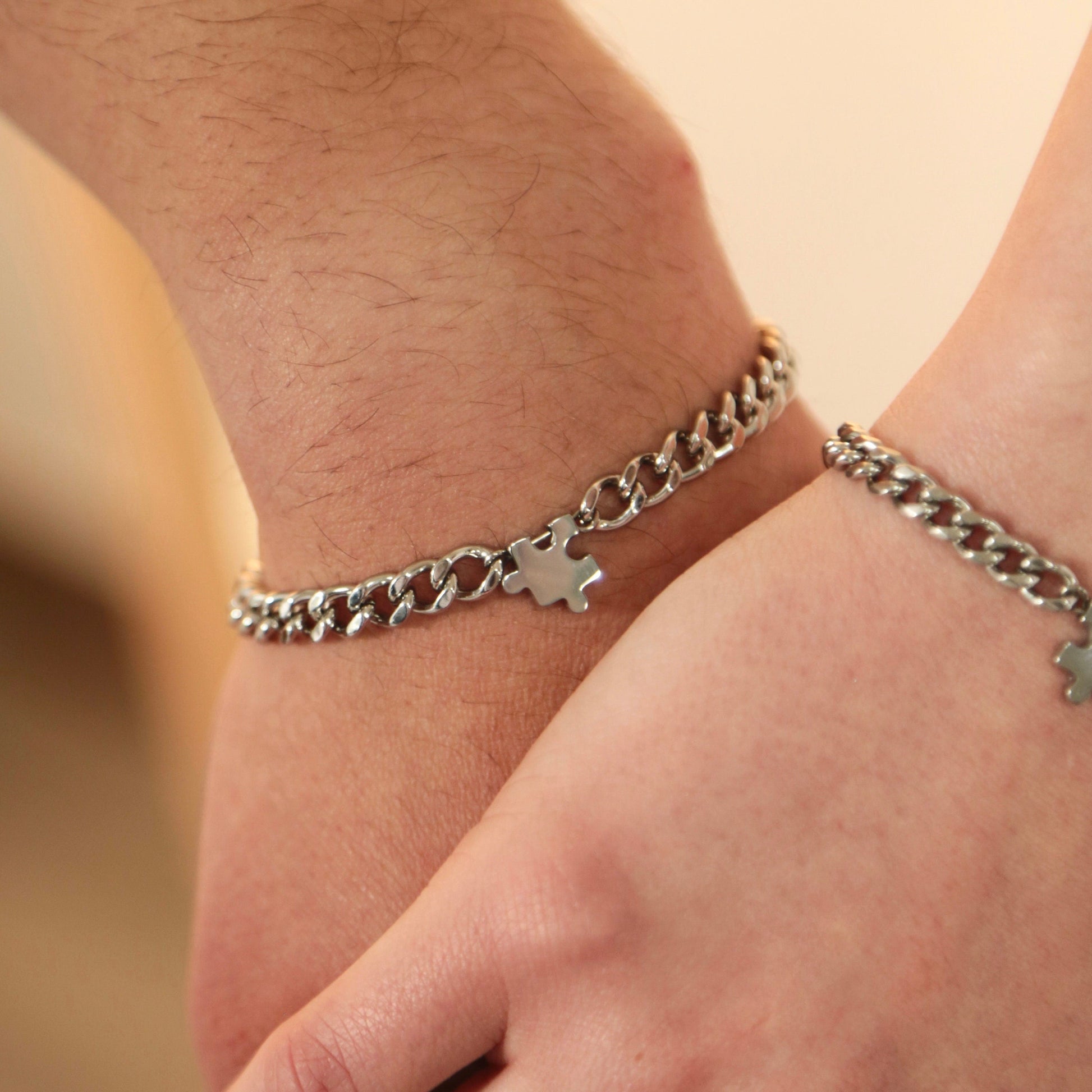 Matching Bracelets with Puzzle charms, Set of 2 Couple Custom Bracelets, Gift for Couples, Pair, Friend, Husband Wife, His & Hers Jewelry - LoveBrasleT - Couple Gift Store