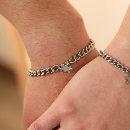 Matching Bracelets with Puzzle charms, Set of 2 Couple Custom Bracelets, Gift for Couples, Pair, Friend, Husband Wife, His & Hers Jewelry - LoveBrasleT - Couple Gift Store