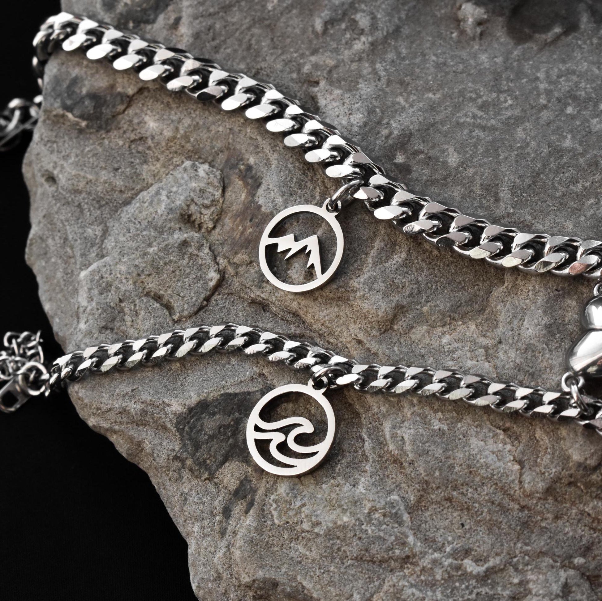 Mountain & Ocean Couple Bracelets charms, Magnetic Heart, Matching Bracelet Hill and Sea Wave, Gift for Couples, His Hers Jewelry, Set of 2 - LoveBrasleT - Couple Gift Store