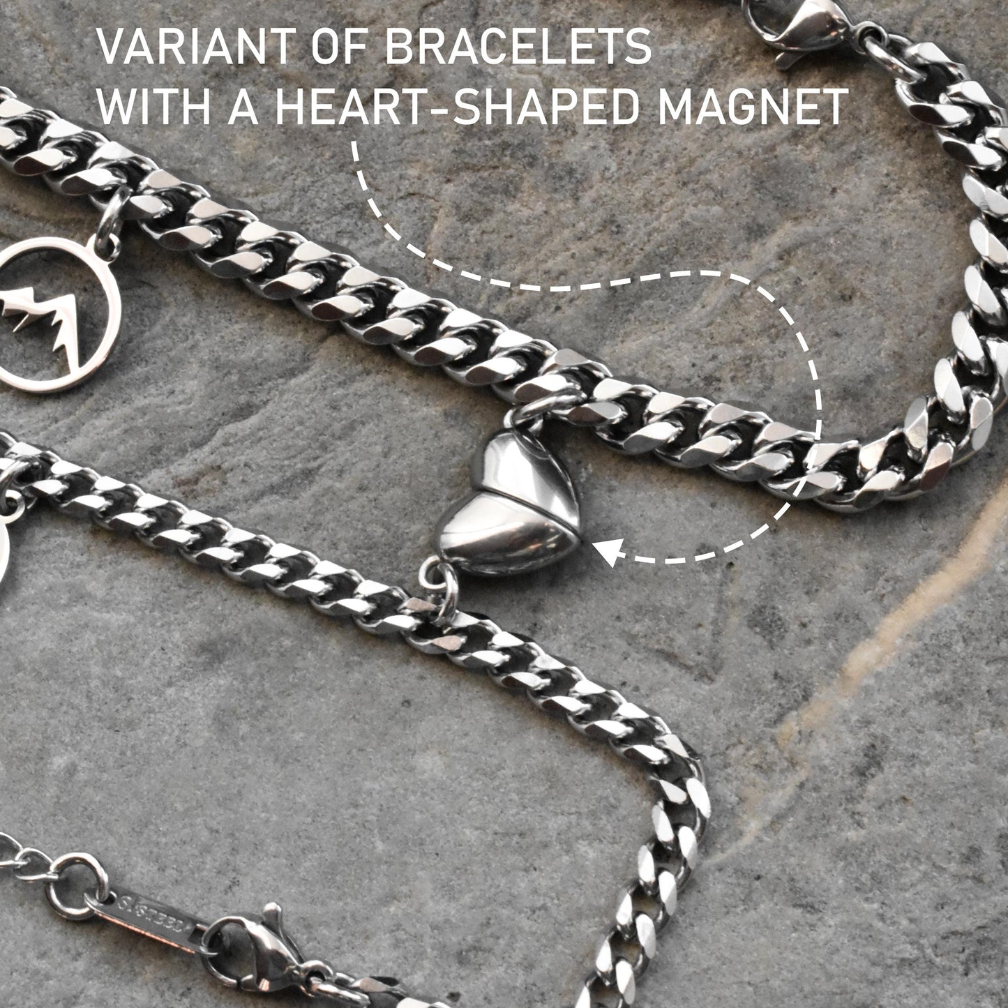 Mountain & Ocean Couple Bracelets charms, Magnetic Heart, Matching Bracelet Hill and Sea Wave, Gift for Couples, His Hers Jewelry, Set of 2 - LoveBrasleT - Couple Gift Store