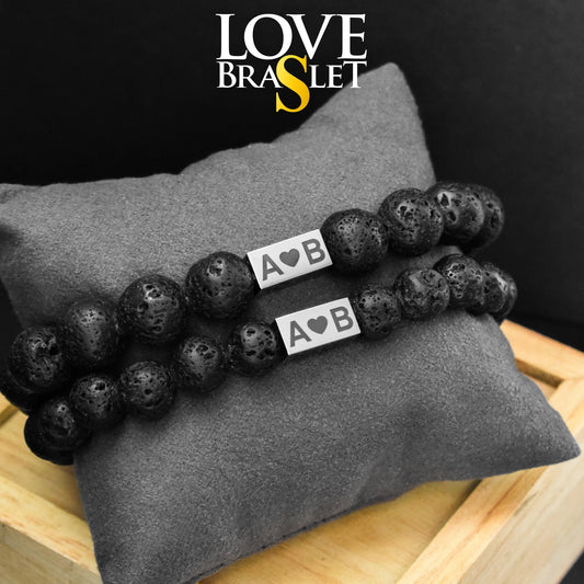Personalized Beaded Matching Bracelet for Couples with Black stone Lava - LoveBrasleT – Matching Couples Gift Store